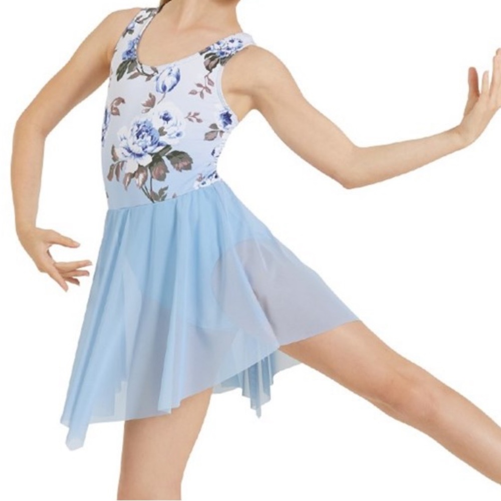 Weissman Dance Ombre Floral Printed Dress Size Adult XL Blue